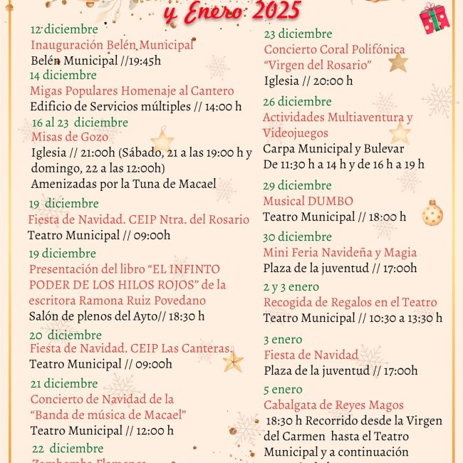 Macael: Christmas activities programme