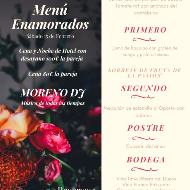 Menu Enamorados Hotel Valle del Almanzora