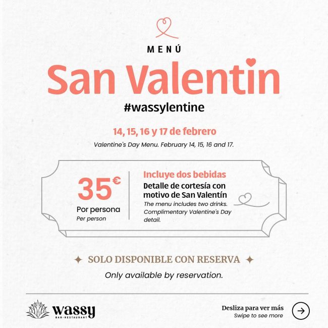 Valentine’s Day Menu in Bar Wassy in Albox