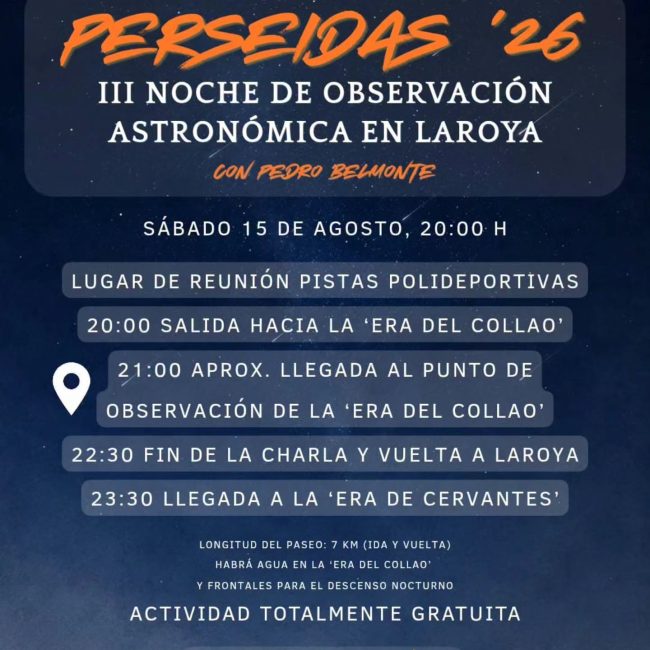 III Noche de Observación Astronómica en Laroya Perseidas 2026
